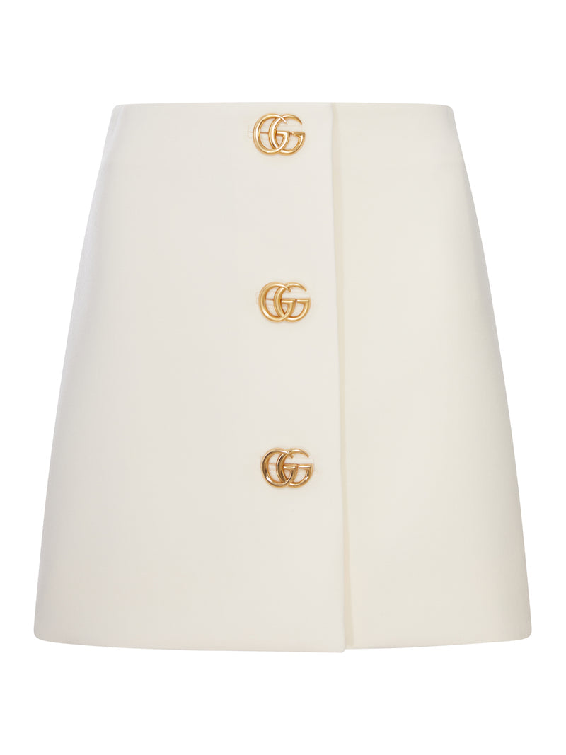 Gucci Women Wool Crepe Skirt With Double G Button GUCCI