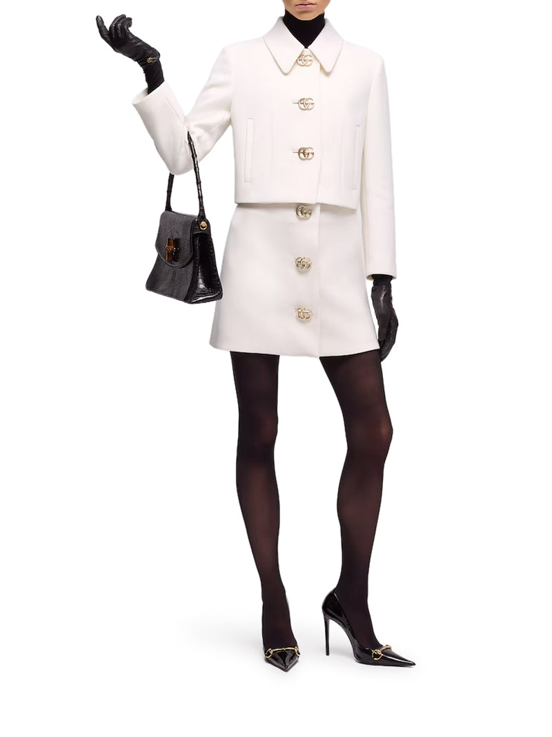 Gucci Women Wool Crepe Skirt With Double G Button GUCCI