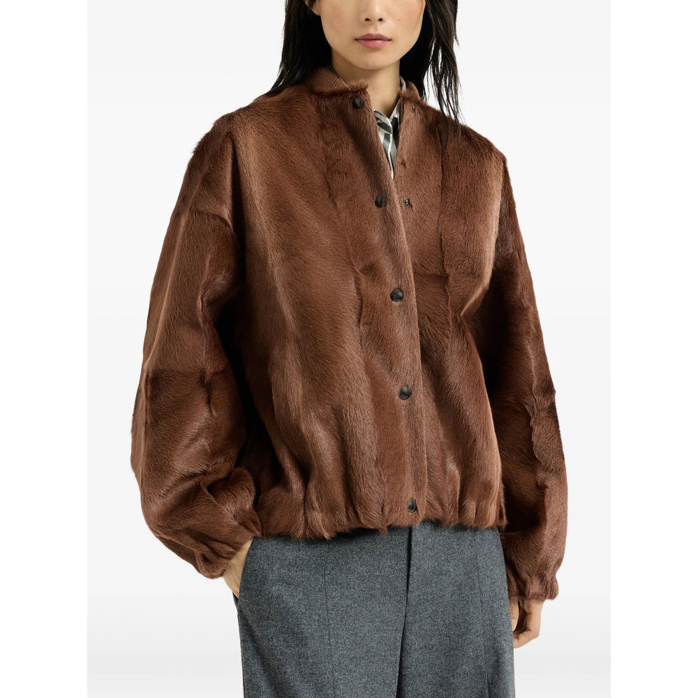 Brunello Cucinelli Brown Jackets - Faux Fur & Shearling Jackets Women BRUNELLO CUCINELLI