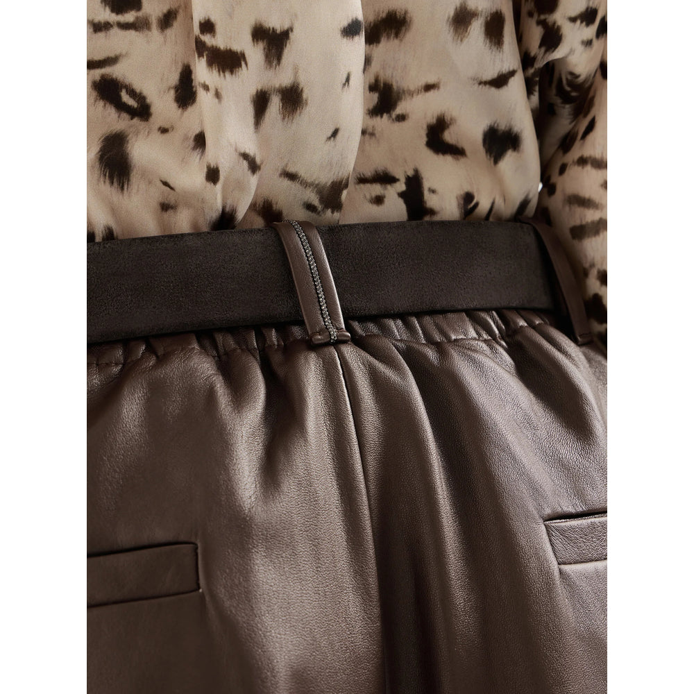 Brunello Cucinelli Brown Shorts - Leather & Faux Leather Shorts Women BRUNELLO CUCINELLI