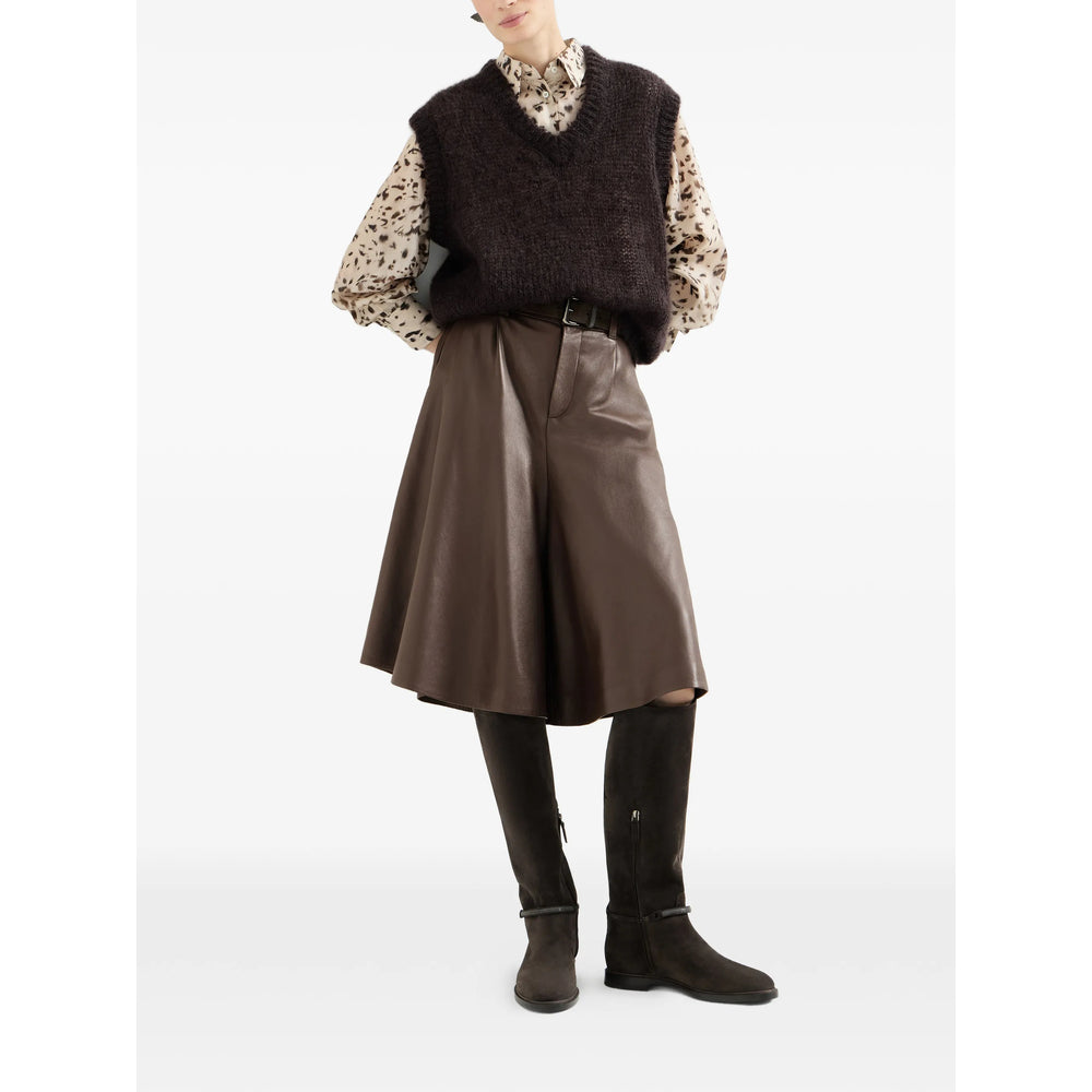 Brunello Cucinelli Brown Shorts - Leather & Faux Leather Shorts Women BRUNELLO CUCINELLI