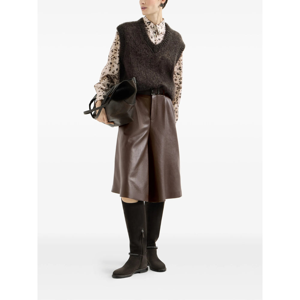 Brunello Cucinelli Brown Shorts - Leather & Faux Leather Shorts Women BRUNELLO CUCINELLI