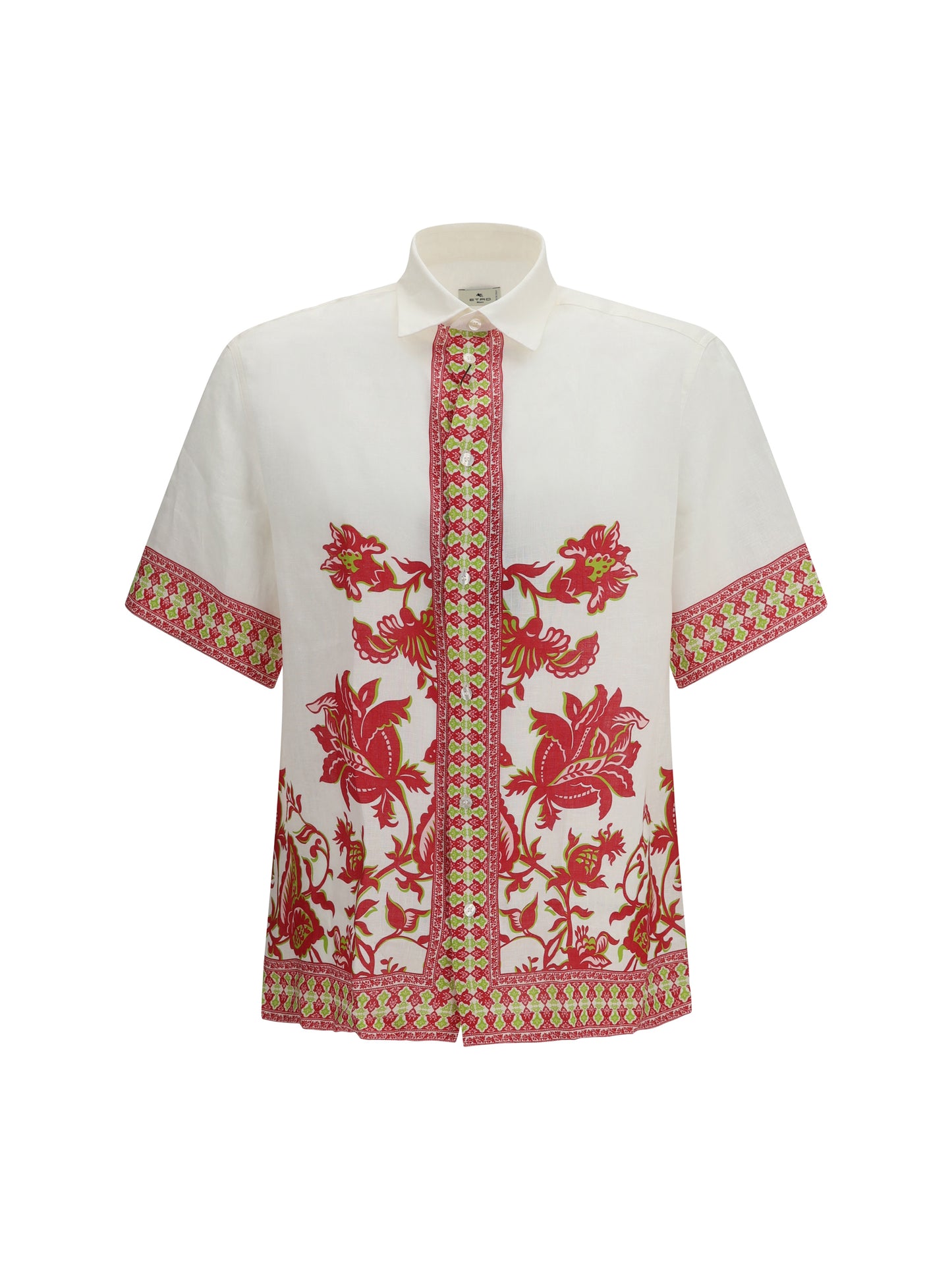 Etro Men Linen Shirt With Floral Print And Short Sleeves ETRO