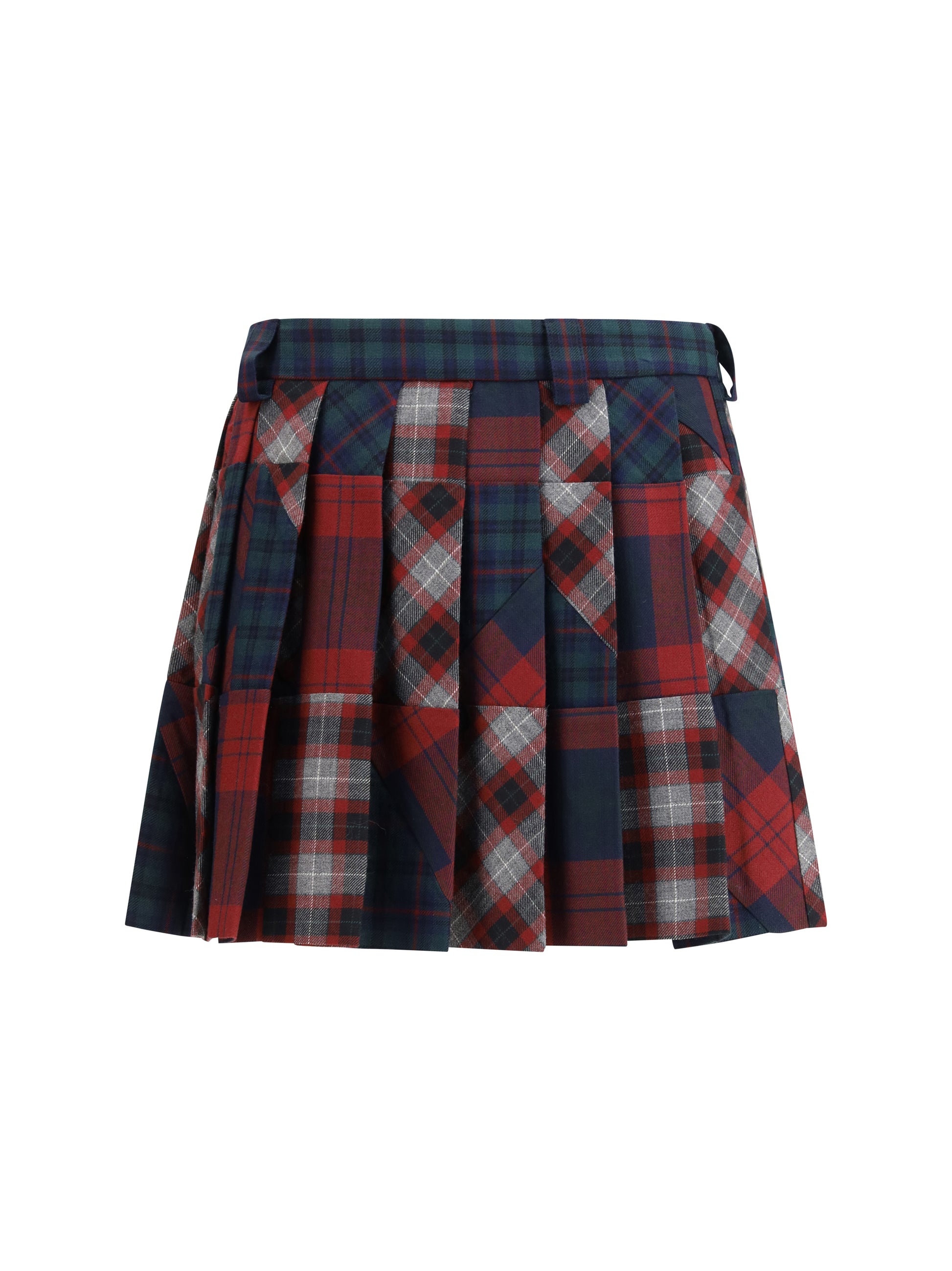Miu Miu Women Pleated Patchwork Tartan Mini Skirt MIU MIU
