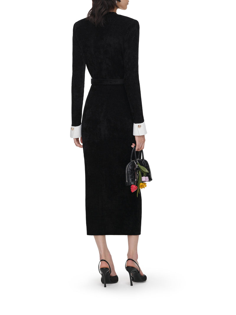 Self-Portrait Women Velvet Midi Dress With Jewel Buttons And Belt SELF-PORTRAIT