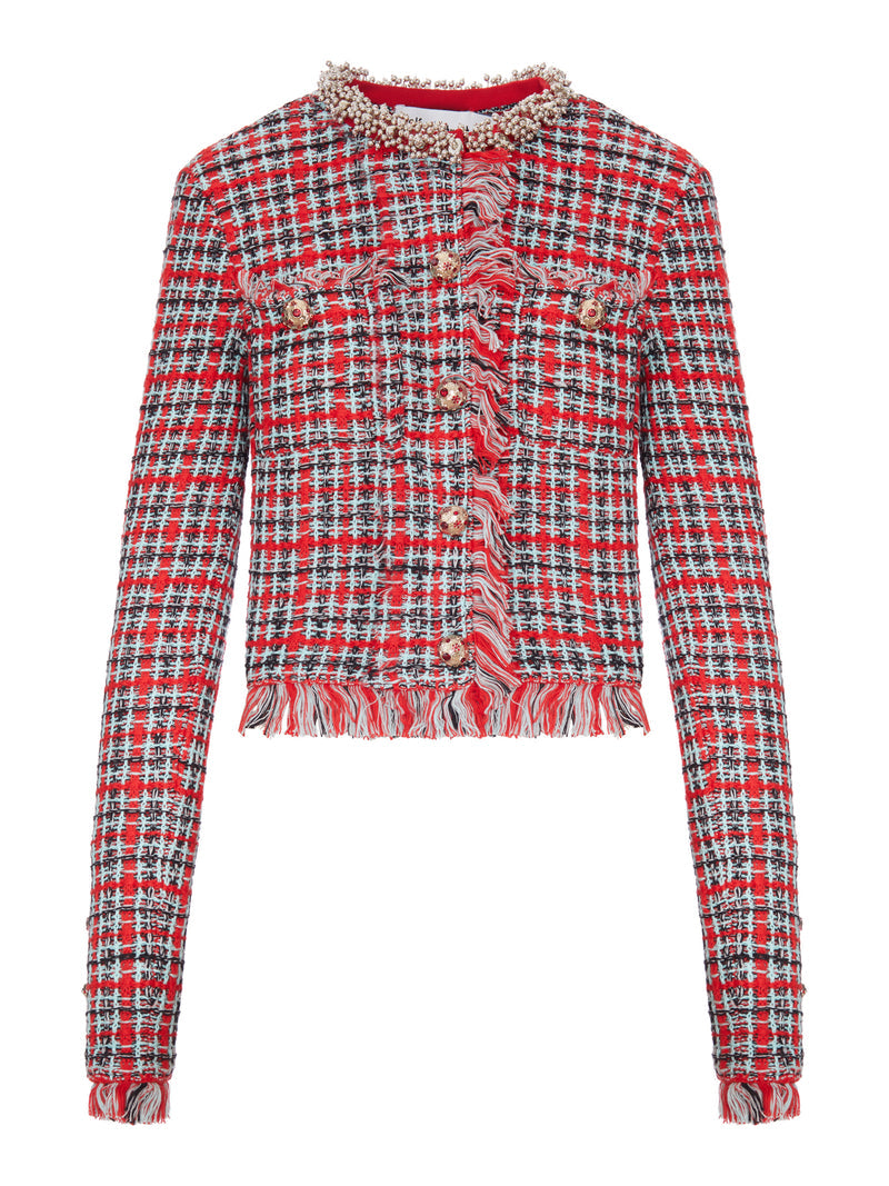 Self-Portrait Women Multicolor Tweed Short Jacket With Jewel Collar SELF-PORTRAIT