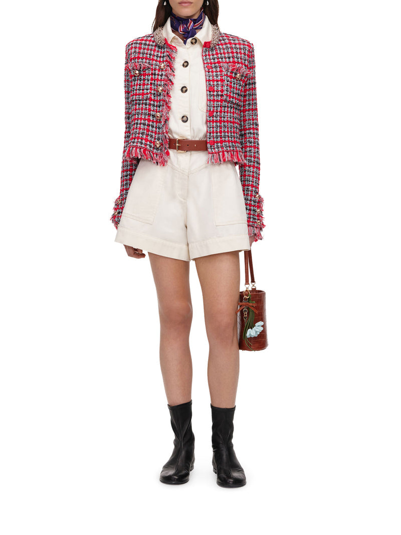 Self-Portrait Women Multicolor Tweed Short Jacket With Jewel Collar SELF-PORTRAIT
