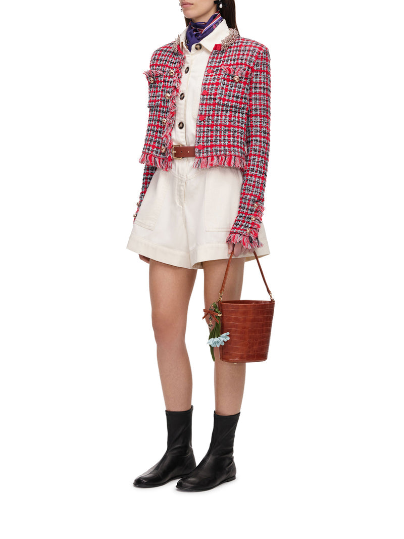 Self-Portrait Women Multicolor Tweed Short Jacket With Jewel Collar SELF-PORTRAIT