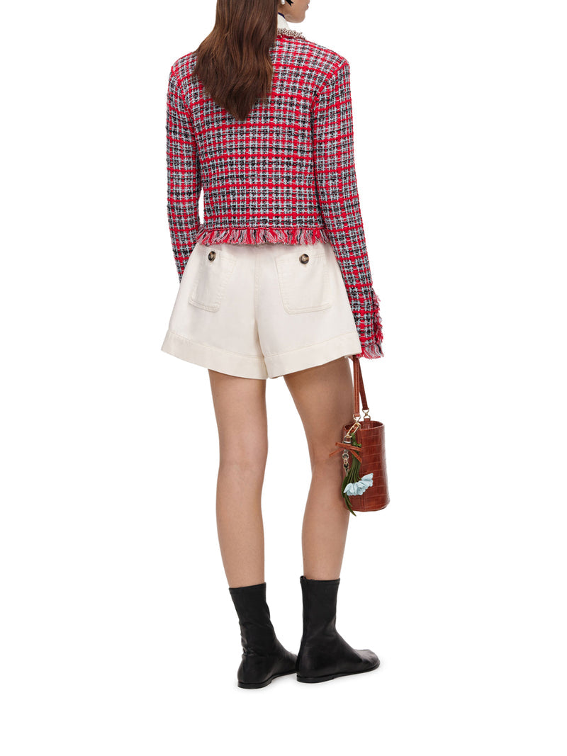 Self-Portrait Women Multicolor Tweed Short Jacket With Jewel Collar SELF-PORTRAIT