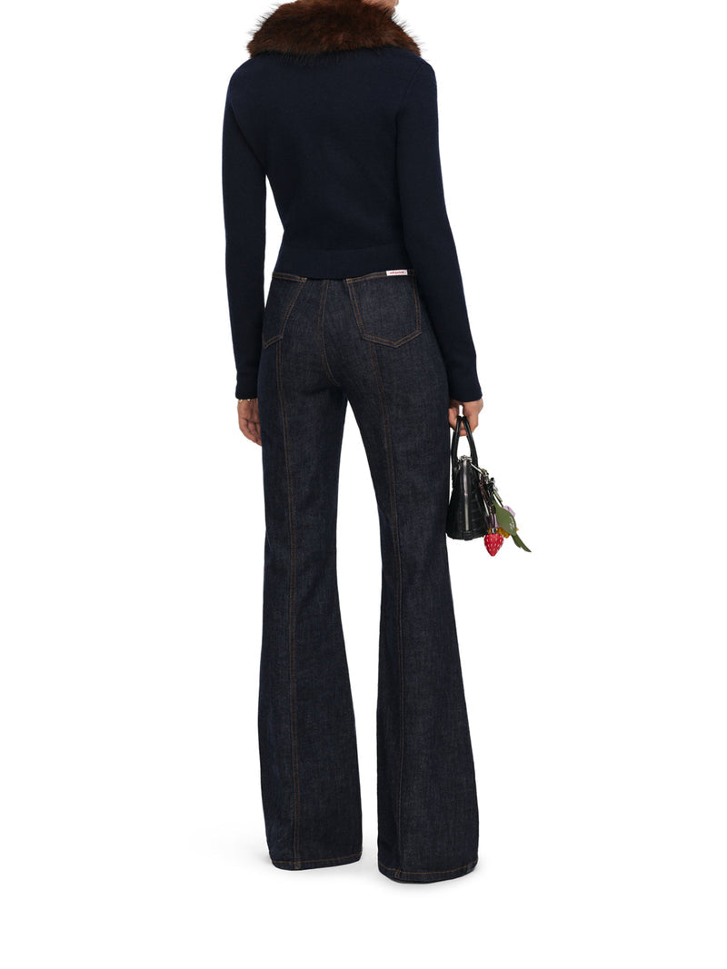 Self-Portrait Women Short Knit Cardigan With Faux Fur Collar SELF-PORTRAIT