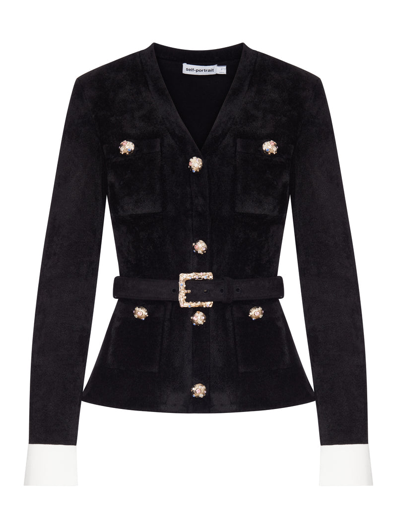 Self-Portrait Women Velvet Jacket With Jewel Buttons And Belt SELF-PORTRAIT