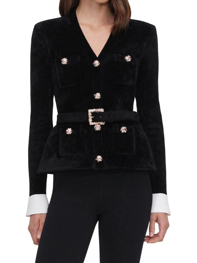 Self-Portrait Women Velvet Jacket With Jewel Buttons And Belt SELF-PORTRAIT
