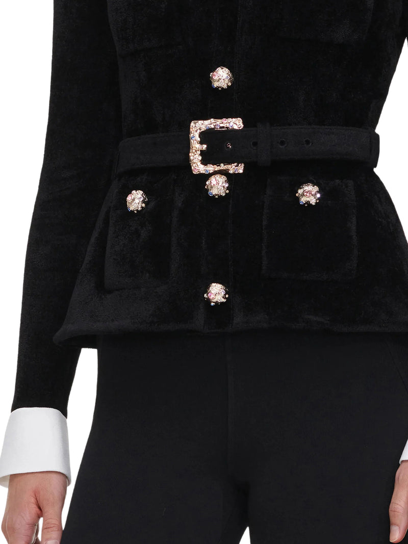 Self-Portrait Women Velvet Jacket With Jewel Buttons And Belt SELF-PORTRAIT