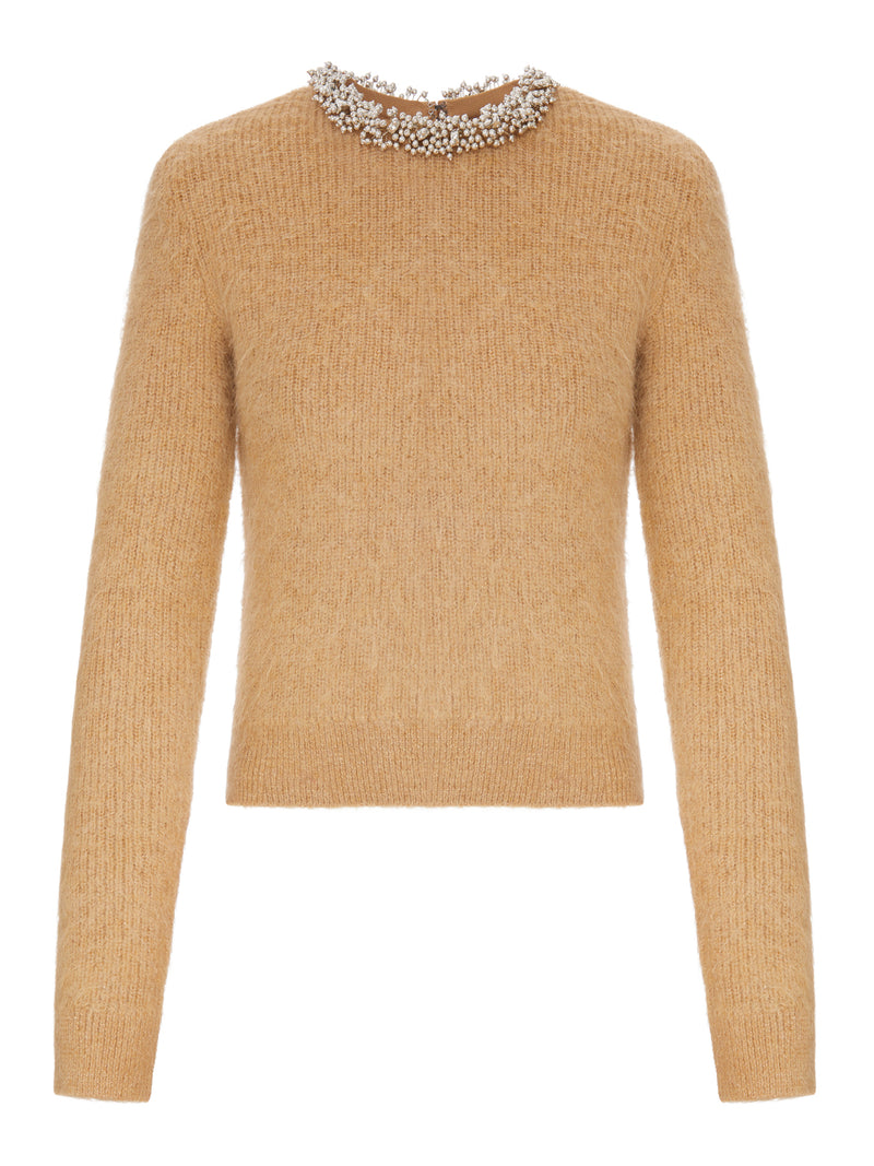 Self-Portrait Women Alpaca Blend Sweater With Jewel Collar SELF-PORTRAIT