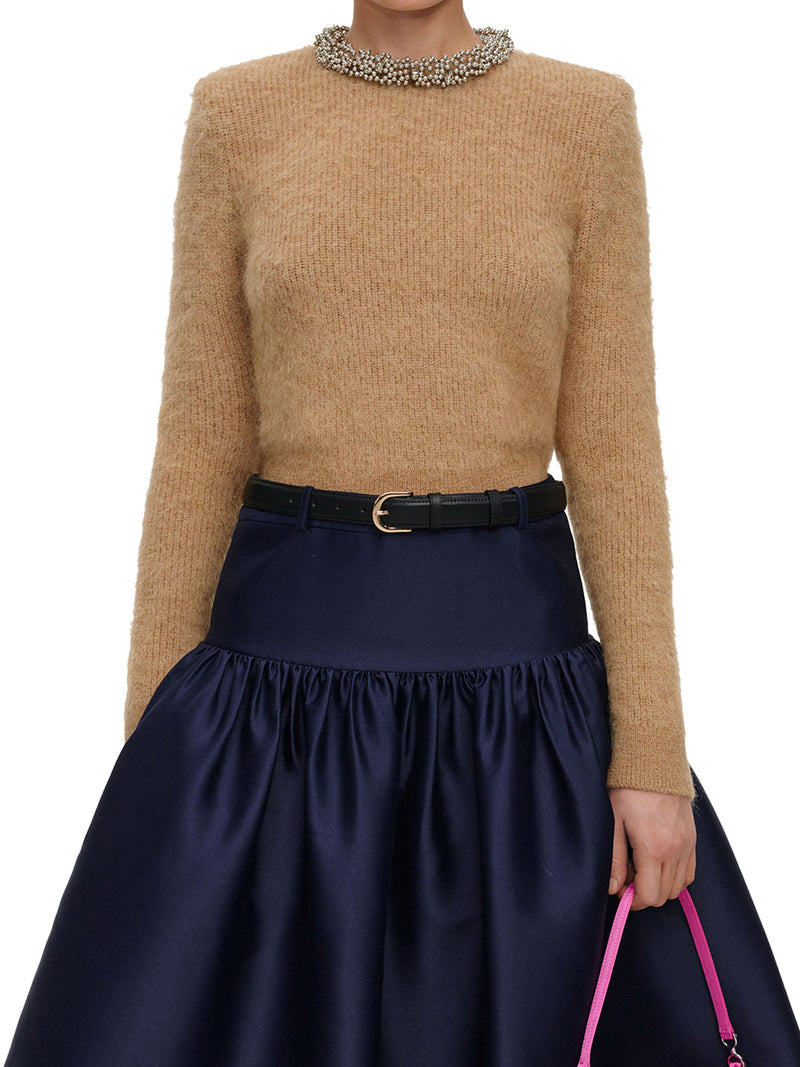 Self-Portrait Women Alpaca Blend Sweater With Jewel Collar SELF-PORTRAIT
