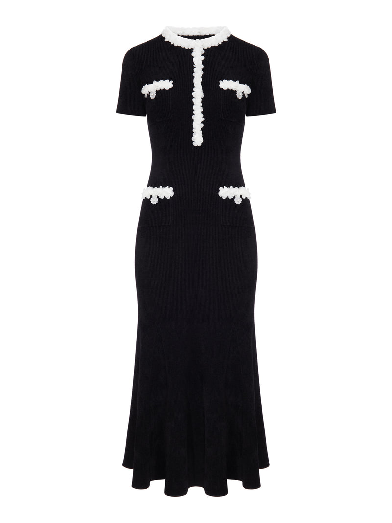 Self-Portrait Women Long Ribbed Knit Dress With Contrasting Floral Profiles SELF-PORTRAIT