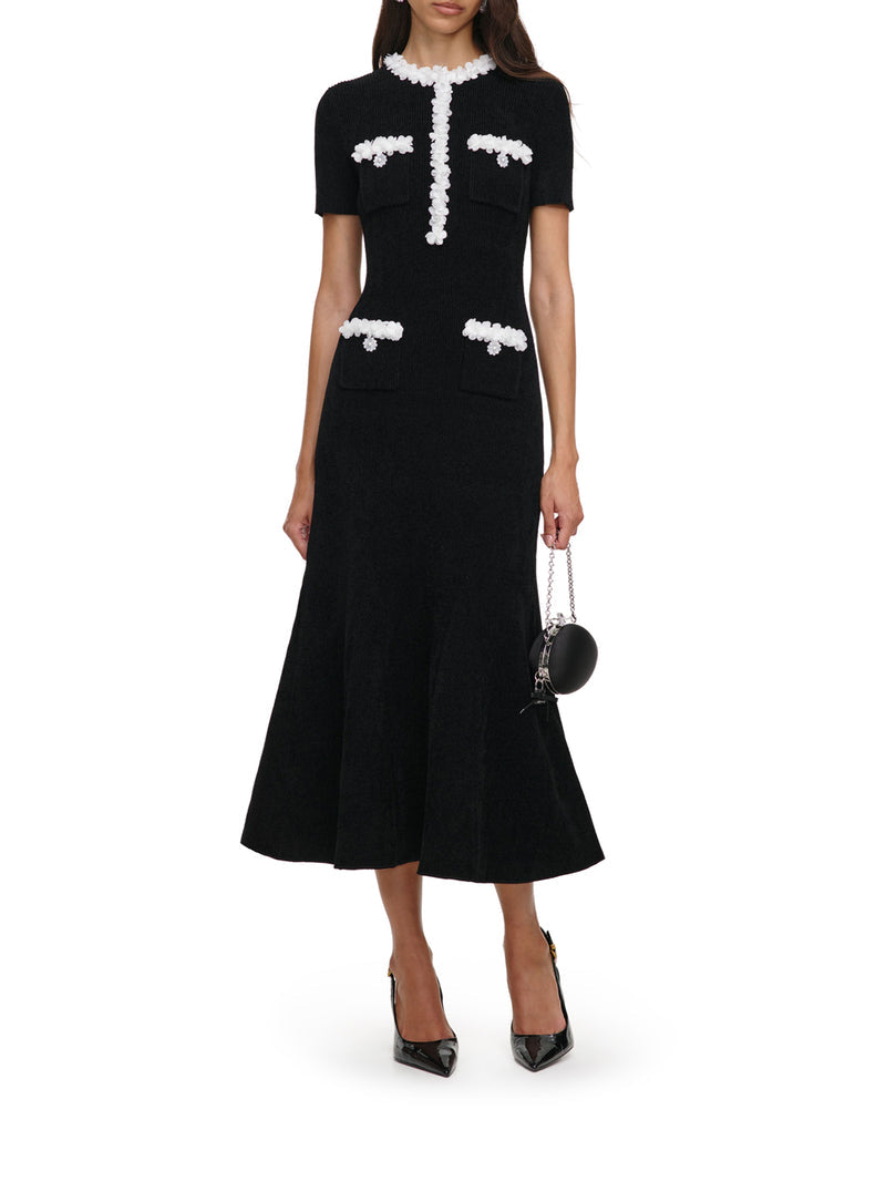 Self-Portrait Women Long Ribbed Knit Dress With Contrasting Floral Profiles SELF-PORTRAIT
