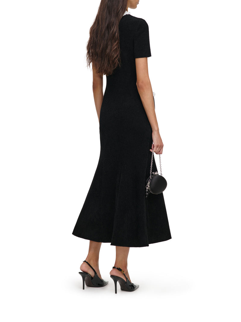 Self-Portrait Women Long Ribbed Knit Dress With Contrasting Floral Profiles SELF-PORTRAIT