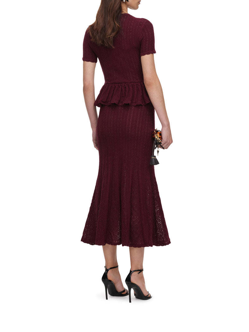 Self-Portrait Women Long Dress In Openwork Knit With Peplum And Jewel Buttons SELF-PORTRAIT