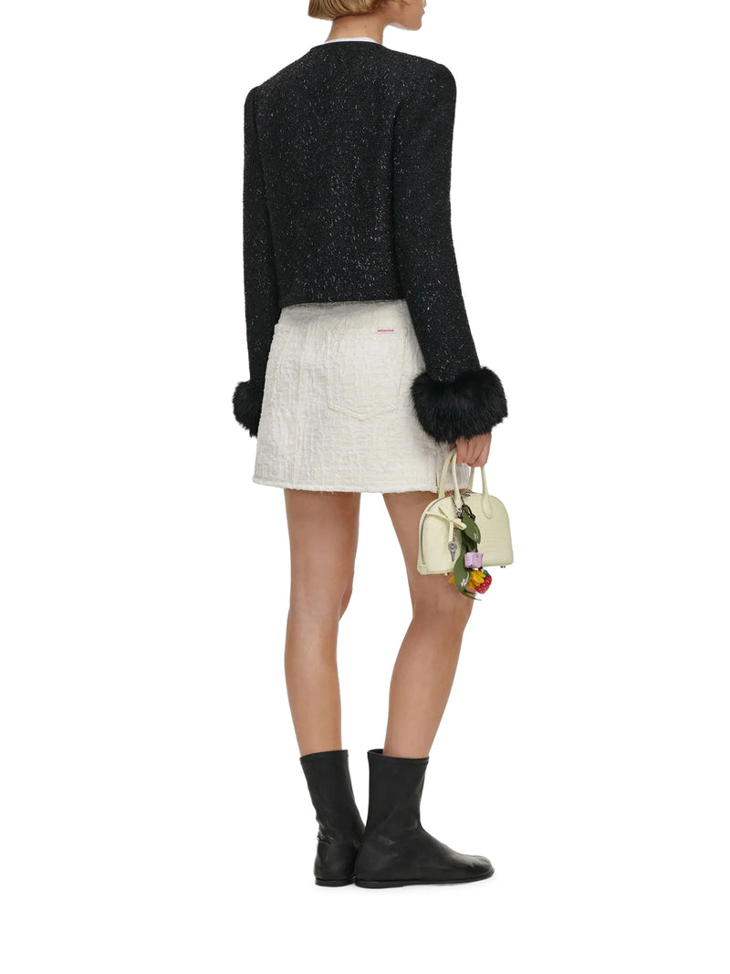 Self-Portrait Women Short Tweed Jacket With Jewel Buttons And Faux Fur Cuffs SELF-PORTRAIT