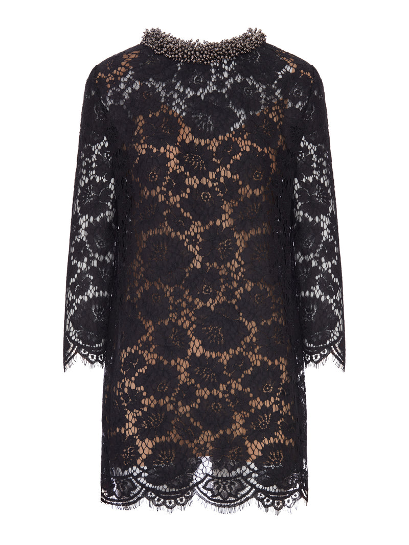 Self-Portrait Women Short Floral Lace Dress With Jewel Neck SELF-PORTRAIT
