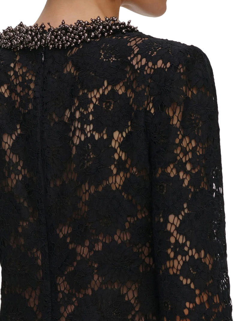 Self-Portrait Women Short Floral Lace Dress With Jewel Neck SELF-PORTRAIT