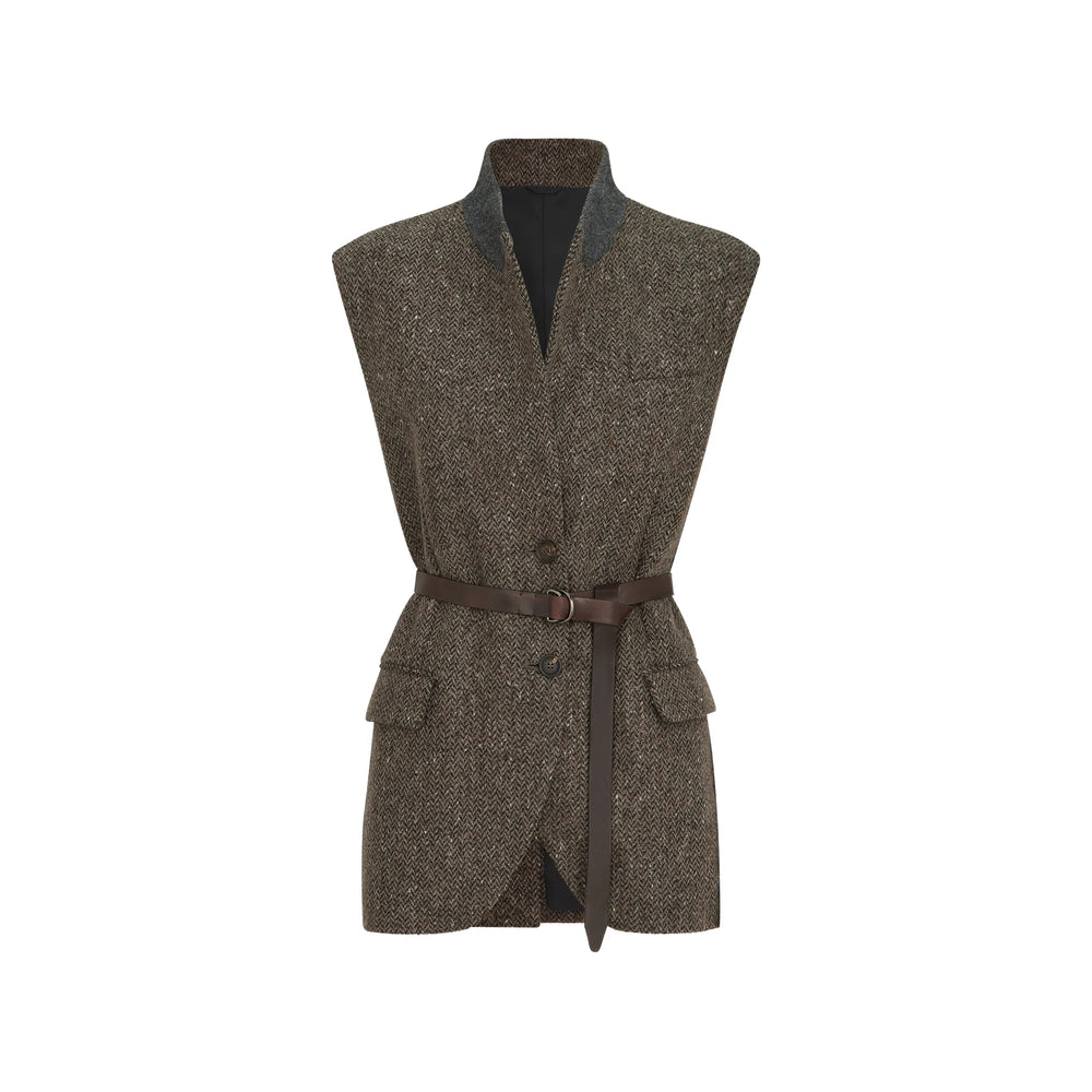 Brunello Cucinelli Brown Jackets - Waistcoat & Gilets Women BRUNELLO CUCINELLI