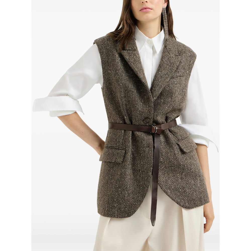 Brunello Cucinelli Brown Jackets - Waistcoat & Gilets Women BRUNELLO CUCINELLI