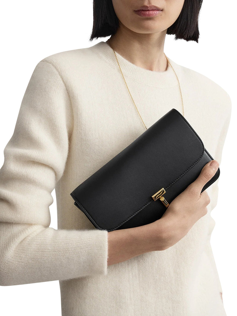 Toteme Women Black Leather Crossbody Bag With T-Lock Closure TOTEME