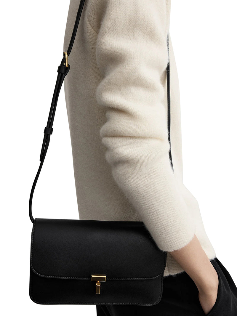 Toteme Women Black Leather Crossbody Bag With T-Lock Closure TOTEME