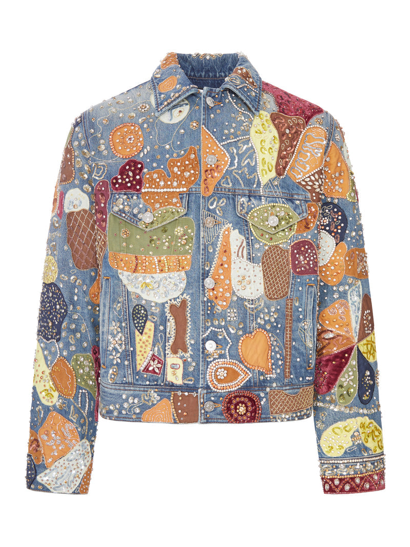 Amiri Men Embroidered Denim Jacket Embellished With Jewel Appliqués AMIRI