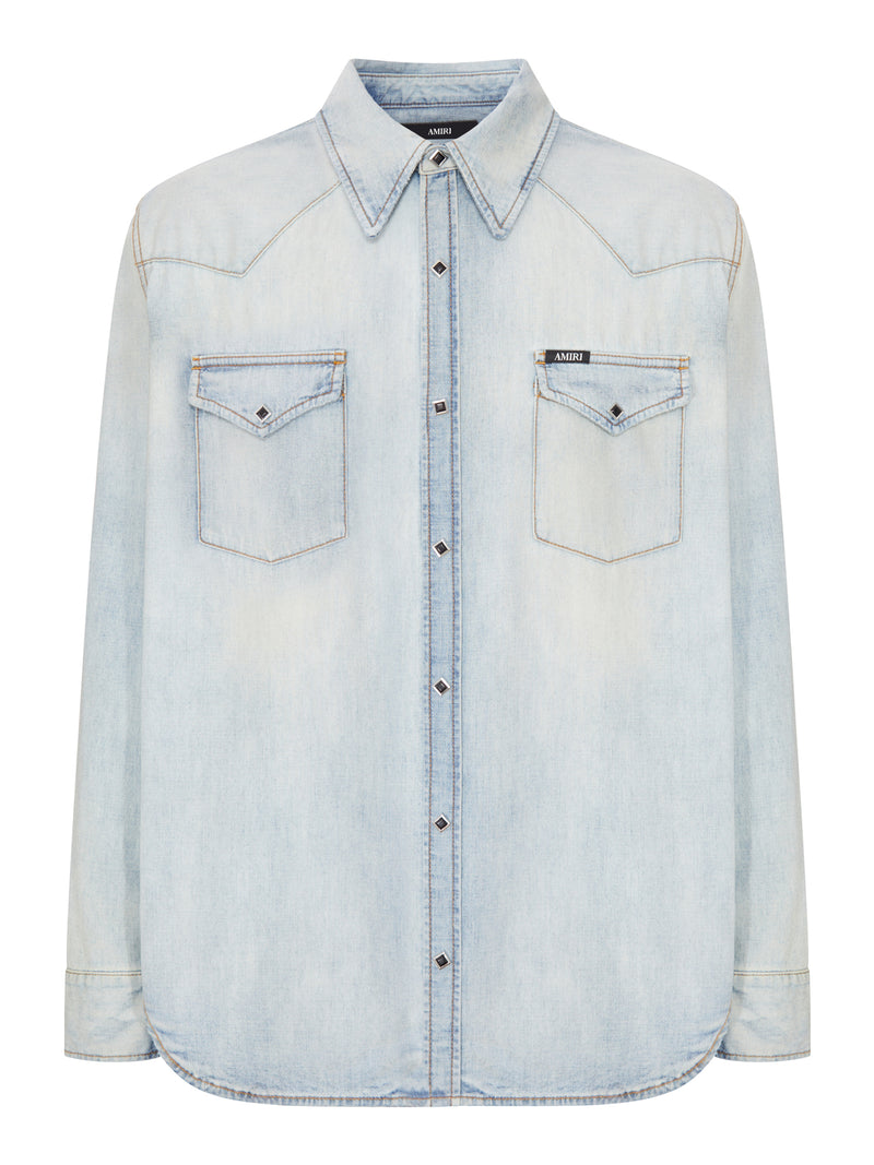 Amiri Men Washed Denim Western Shirt With Metal Buttons AMIRI
