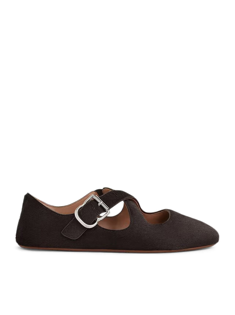 Alaia Women Crossed Ponyskin Ballerinas ALAIA