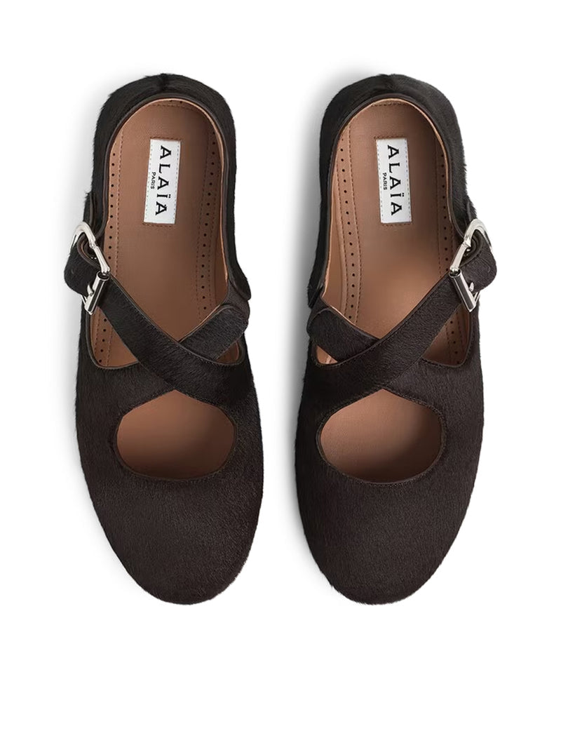 Alaia Women Crossed Ponyskin Ballerinas ALAIA