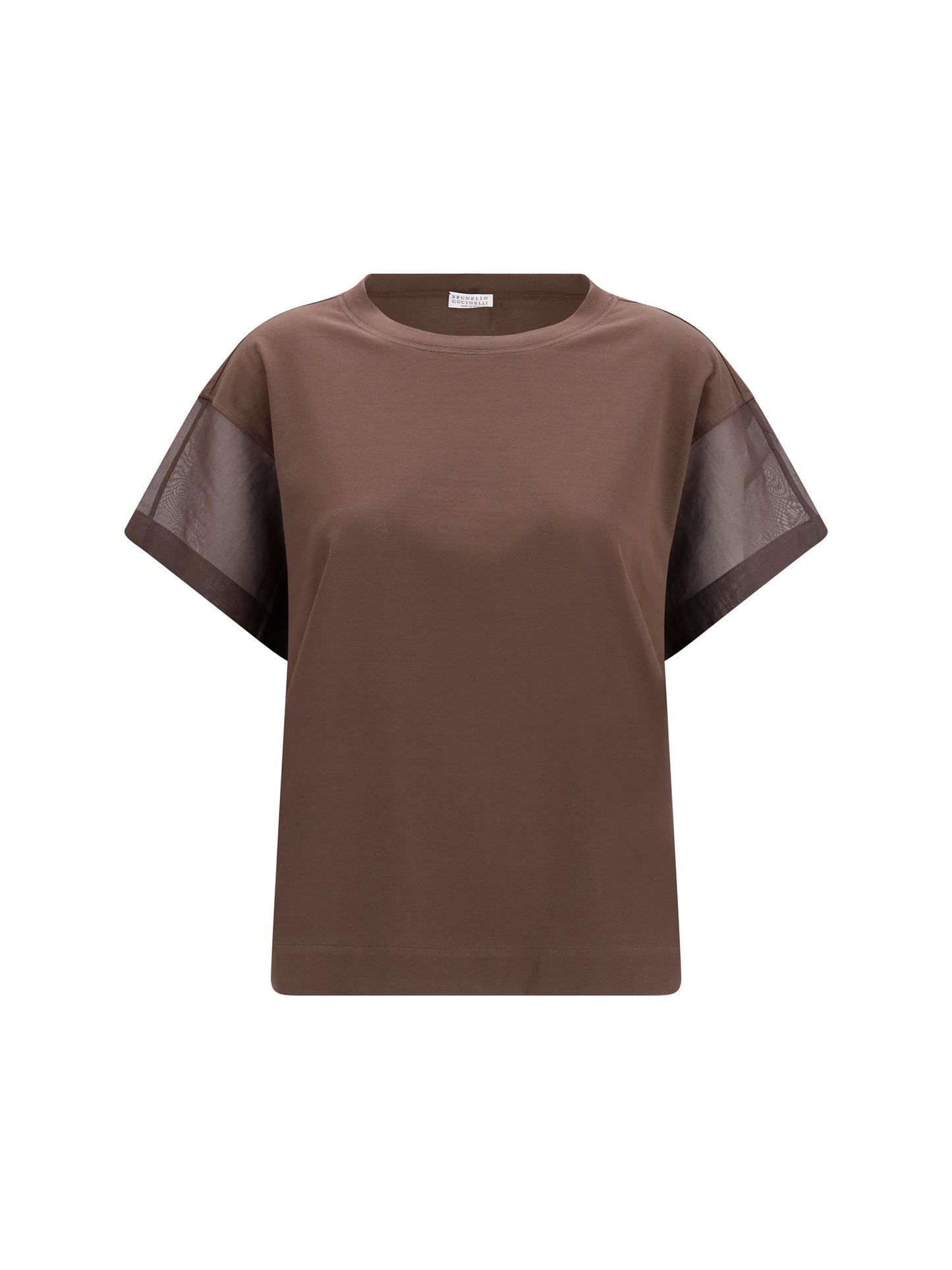 Brunello Cucinelli Women Cotton T-Shirt With Sheer Sleeves And Side Panels BRUNELLO CUCINELLI