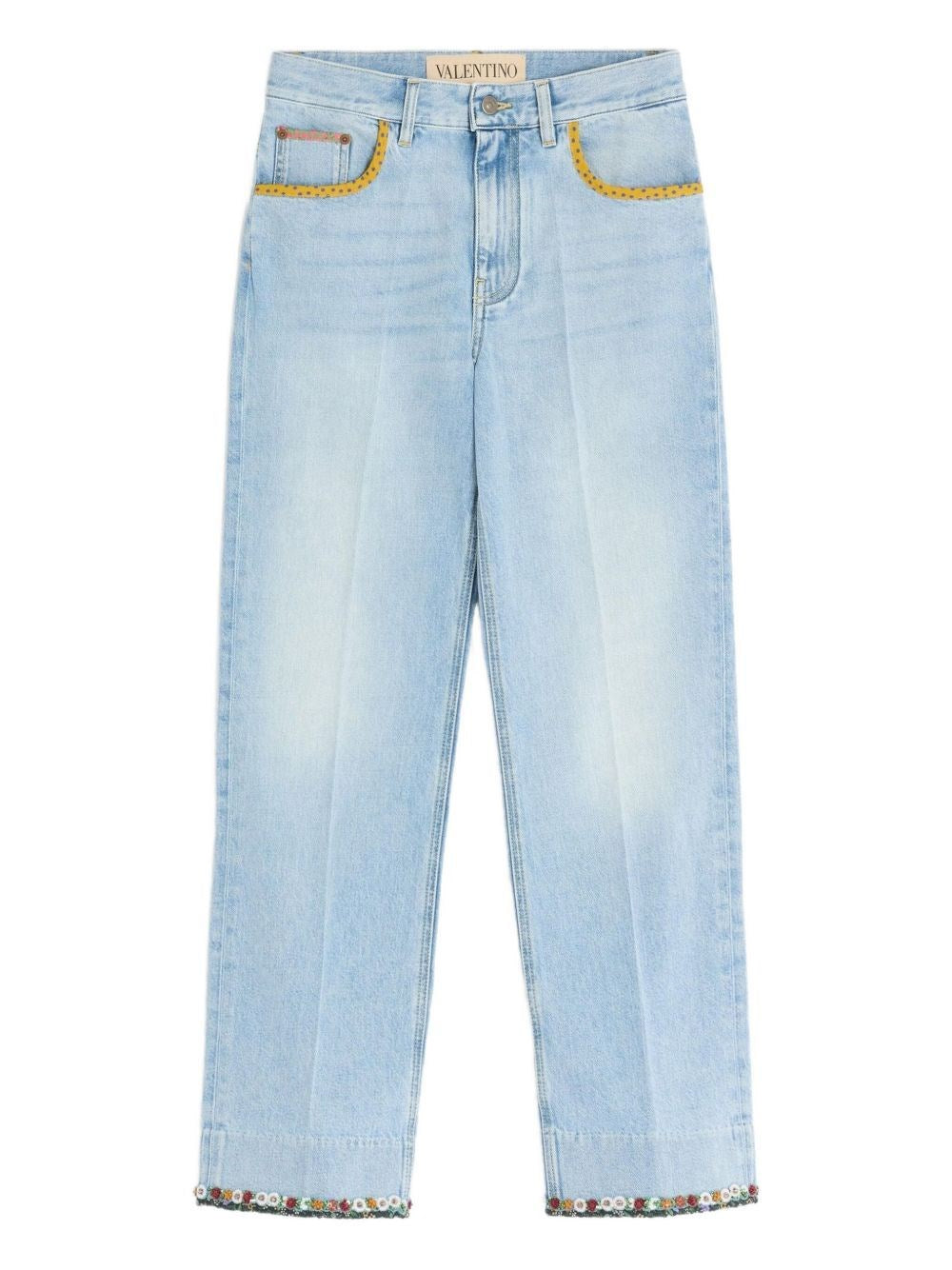 Valentino Garavani Women Denim Trousers With Embroidered Flower Trim VALENTINO GARAVANI