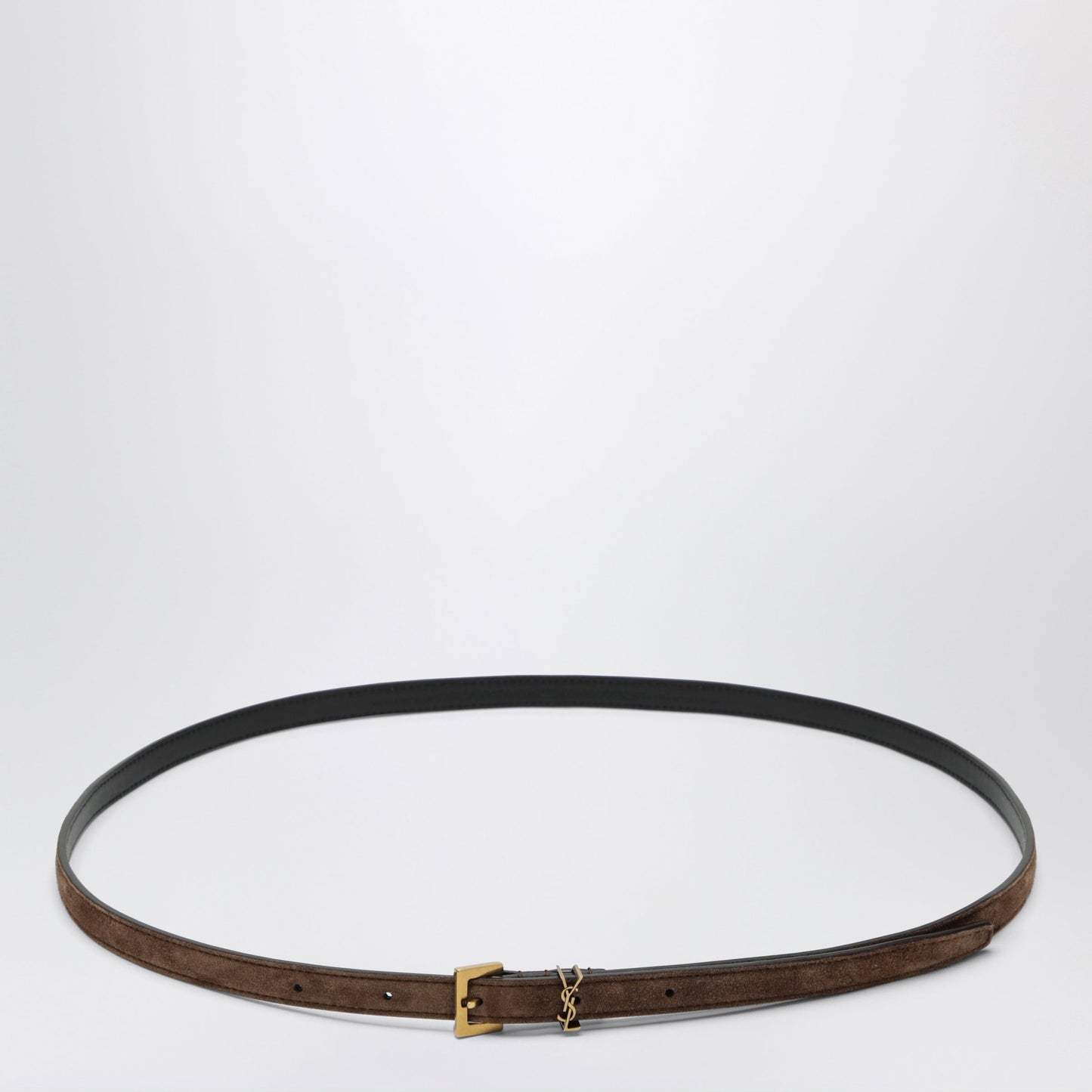 Saint Laurent Cassandre Extra-Thin Suede Belt In Brown Women SAINT LAURENT