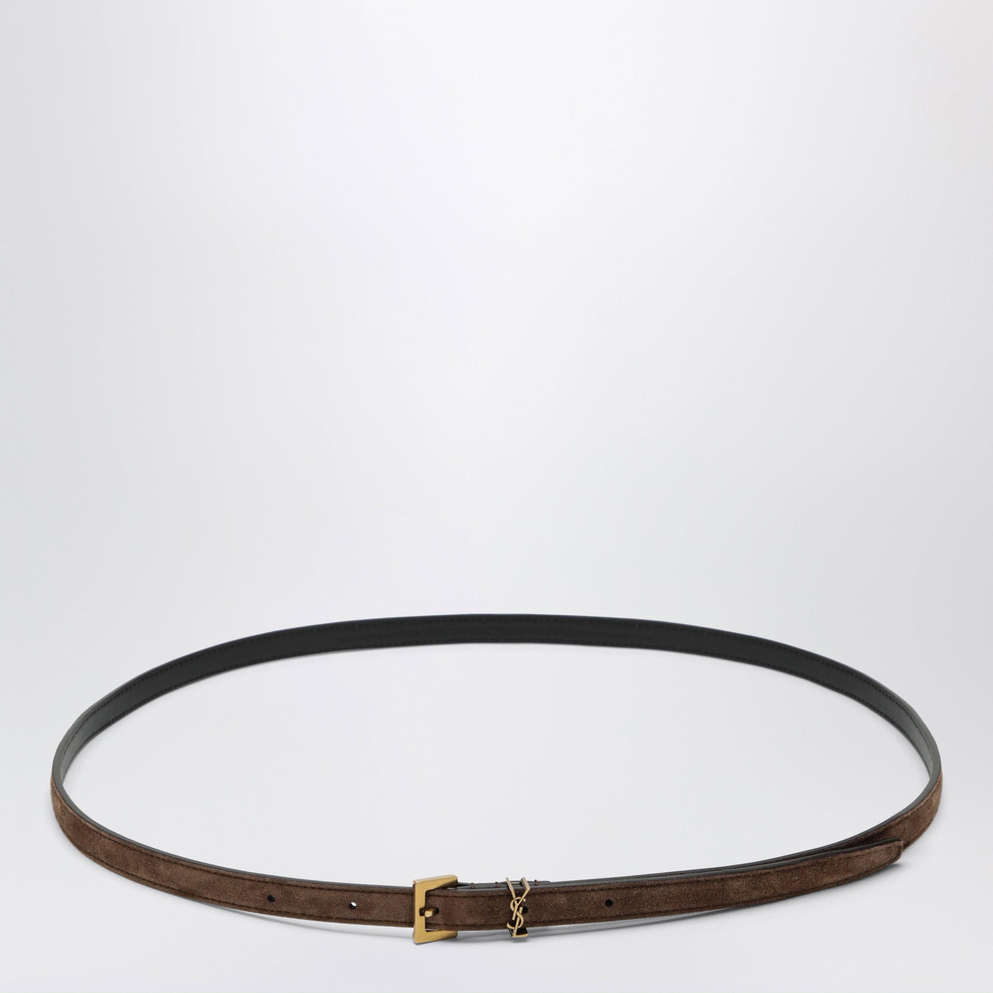 Saint Laurent Cassandre Extra-Thin Suede Belt In Brown Women SAINT LAURENT