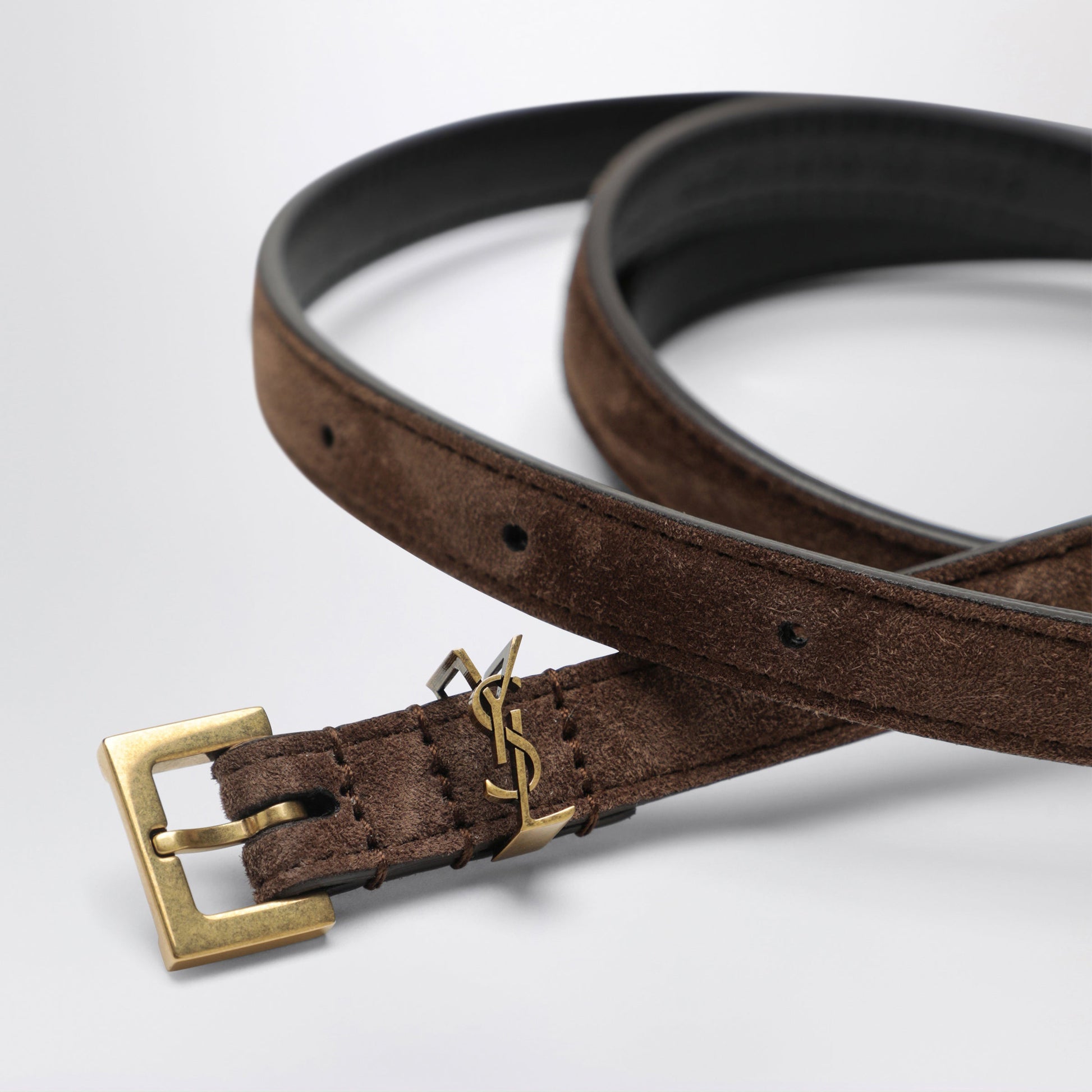 Saint Laurent Cassandre Extra-Thin Suede Belt In Brown Women SAINT LAURENT