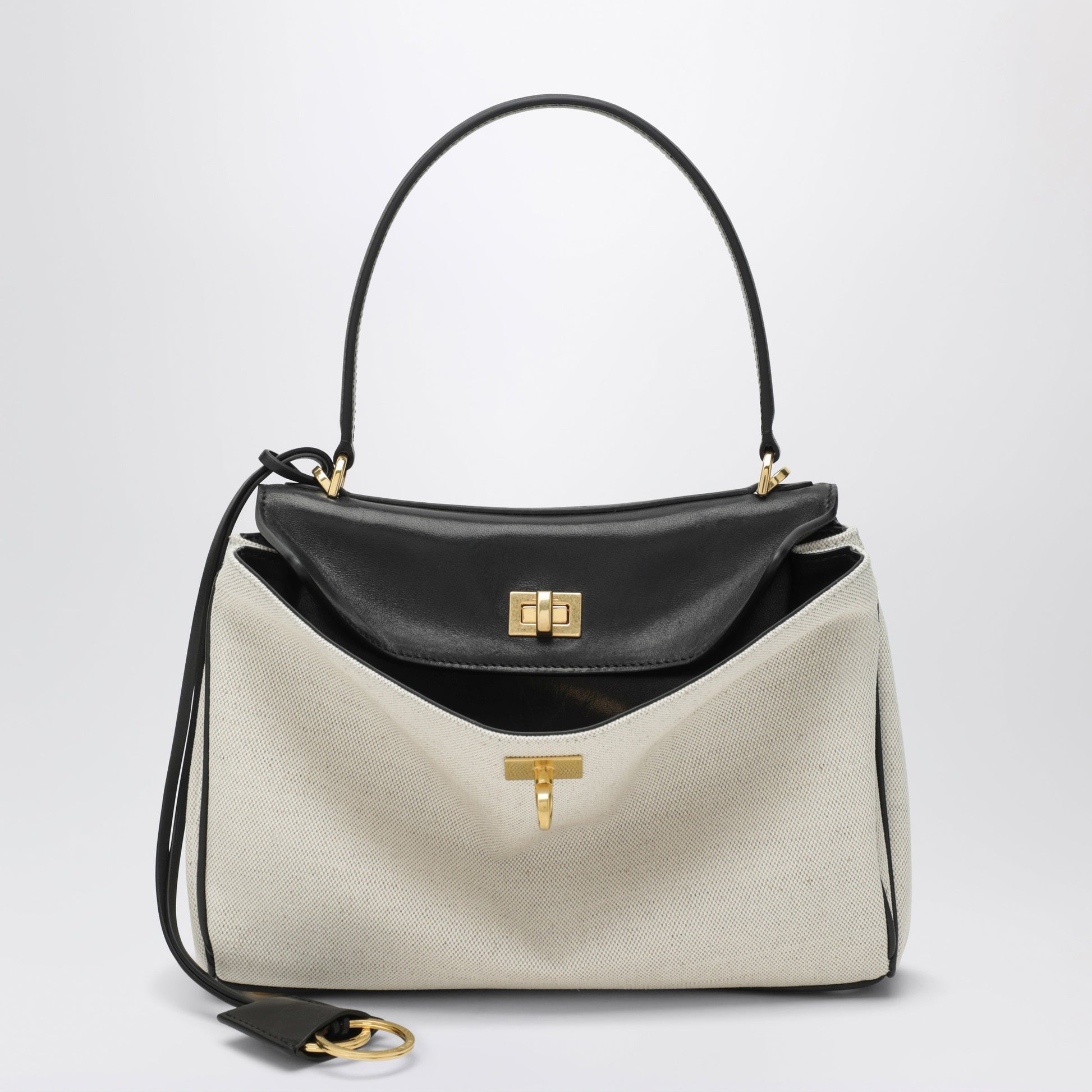 Balenciaga Small Rodeo Handbag In Linen And Lambskin, Natural/Black Women BALENCIAGA