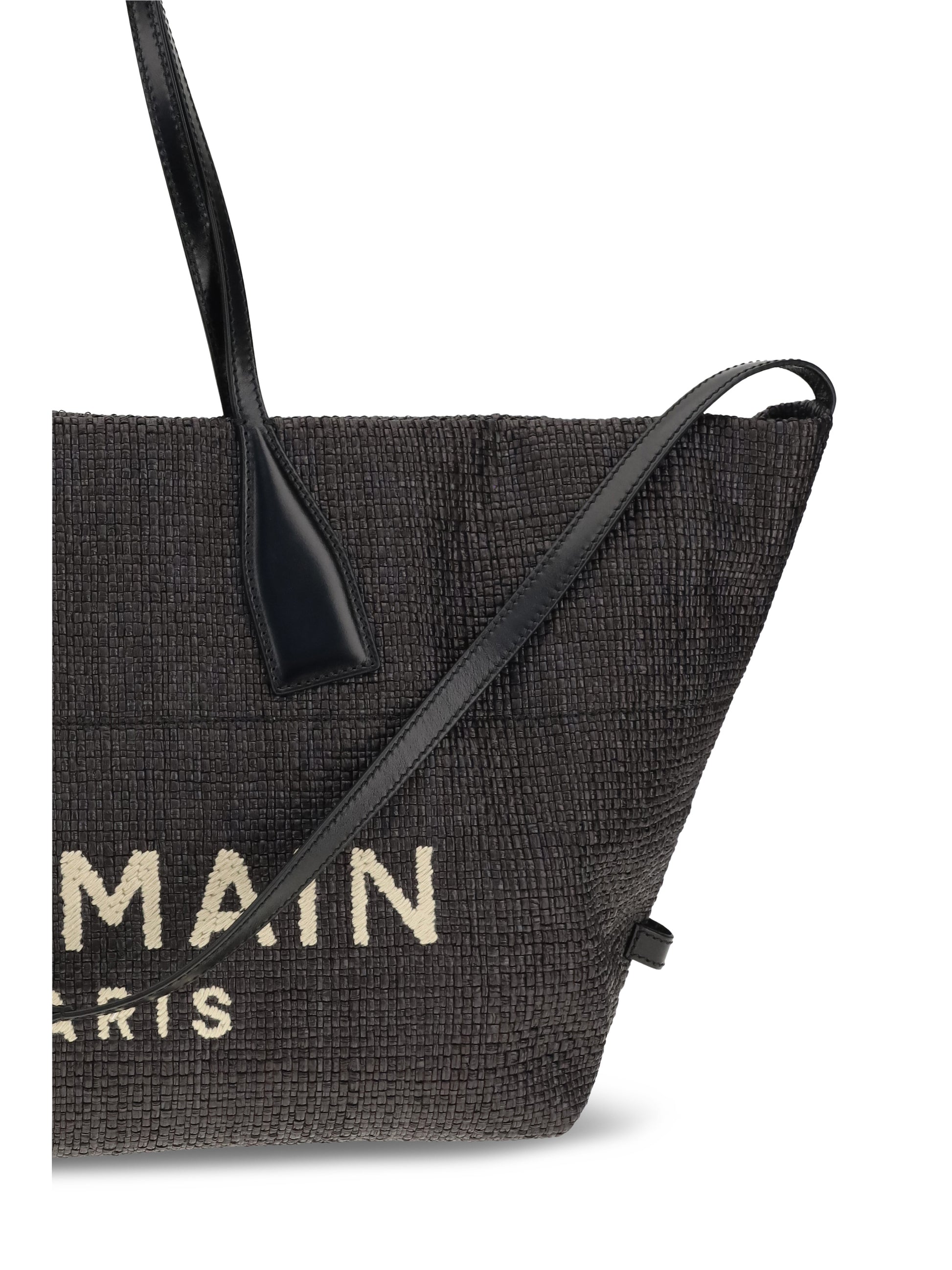 Balmain Women Track Shoulder Bag In Leather And Raffia BALMAIN