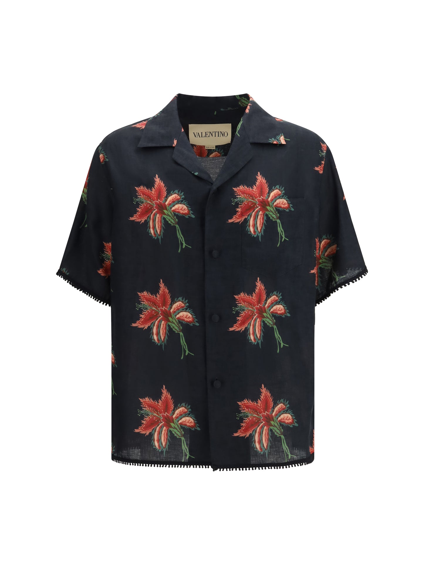 Valentino Men Papier Floral Print Linen Bowling Shirt VALENTINO