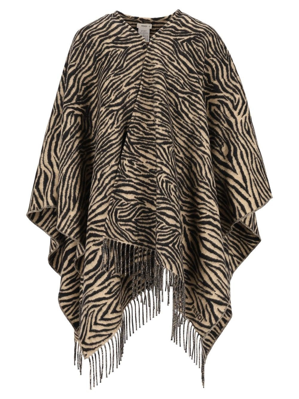 Fendi Women Wool Poncho With Animal Tiger Print FENDI