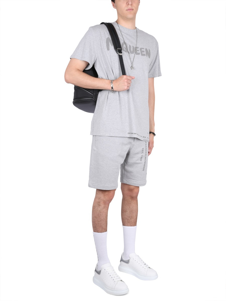 Alexander Mcqueen Men Bermuda Shorts With Graffiti Logo Print ALEXANDER MCQUEEN