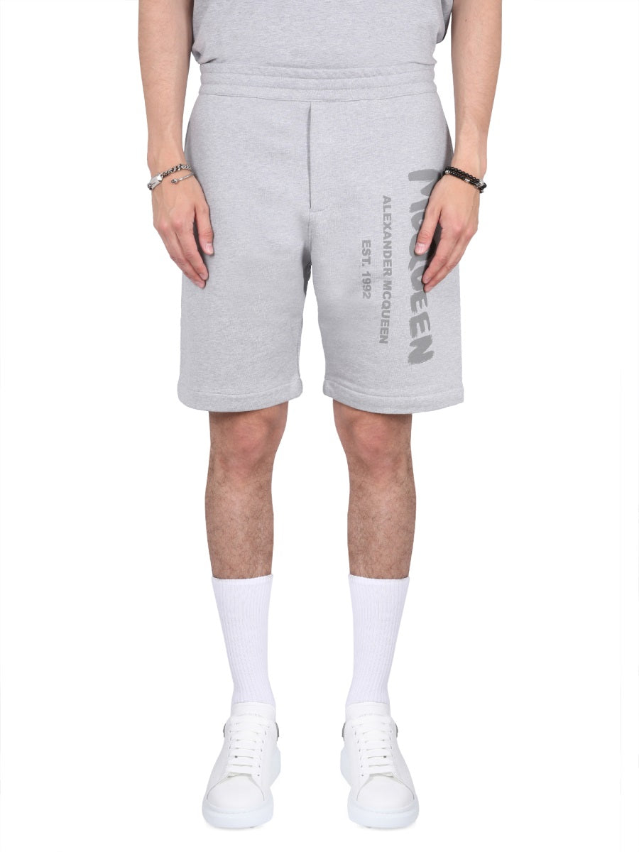 Alexander Mcqueen Men Bermuda Shorts With Graffiti Logo Print ALEXANDER MCQUEEN