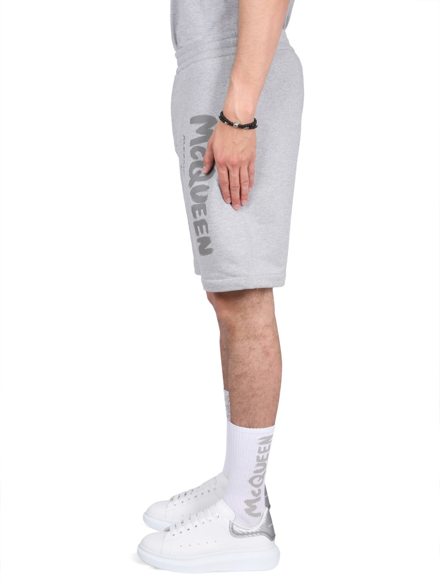Alexander Mcqueen Men Bermuda Shorts With Graffiti Logo Print ALEXANDER MCQUEEN