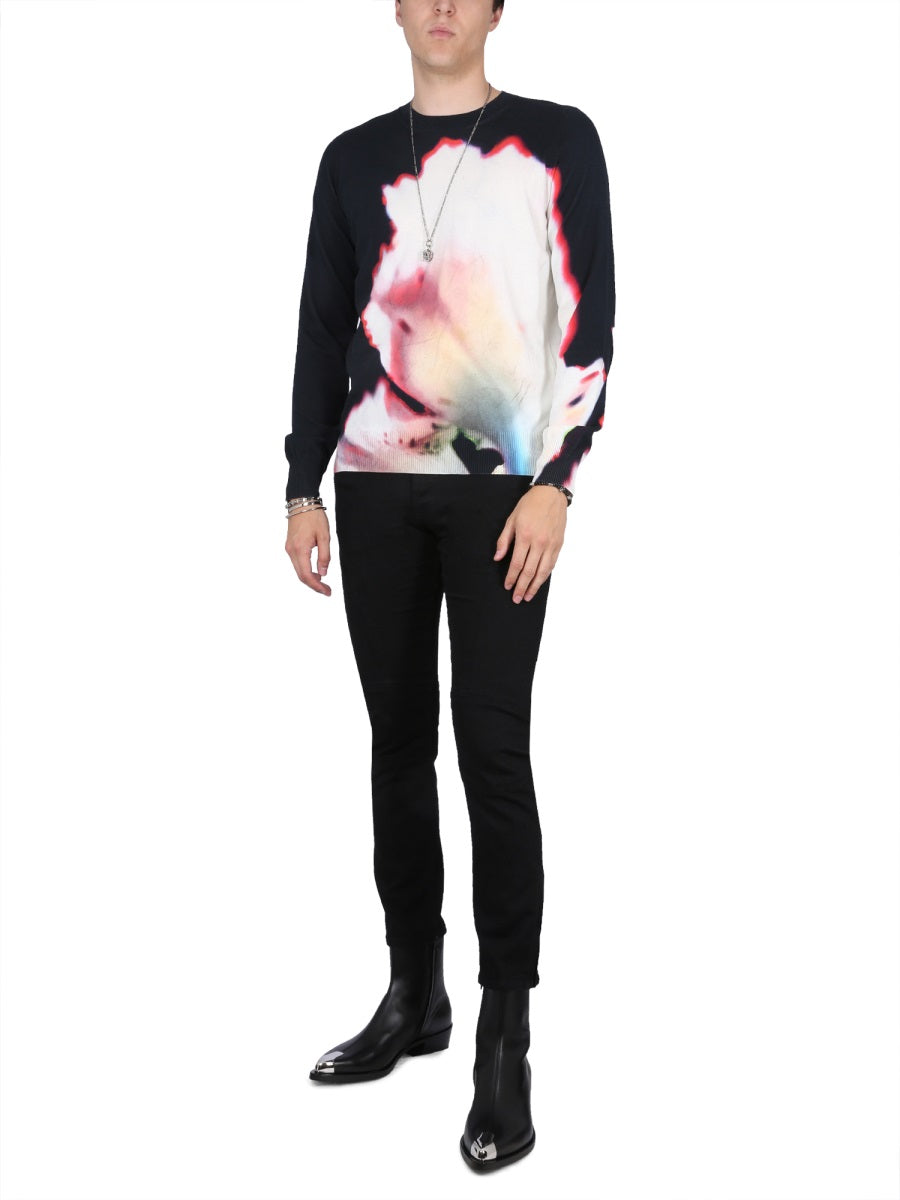 Alexander Mcqueen Men Jersey With Solarised Flower Print ALEXANDER MCQUEEN
