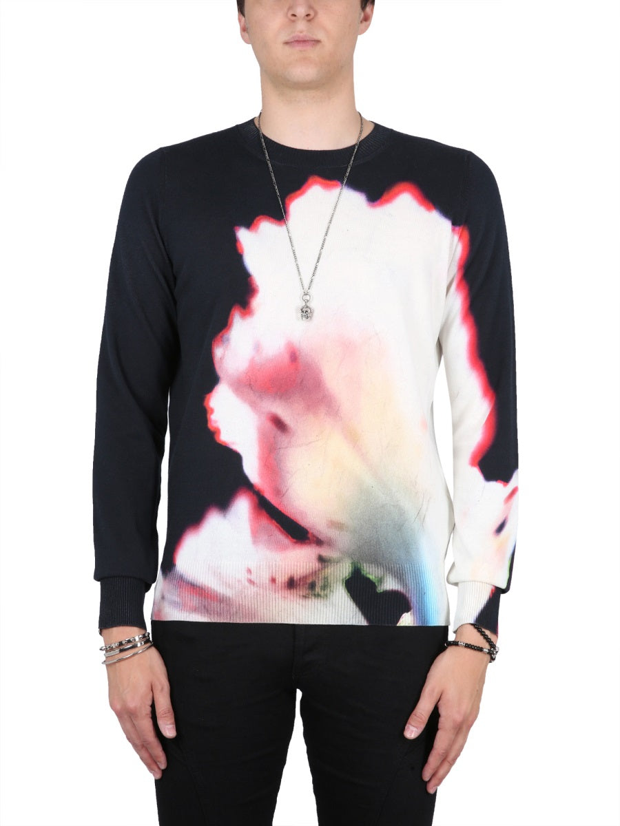 Alexander Mcqueen Men Jersey With Solarised Flower Print ALEXANDER MCQUEEN
