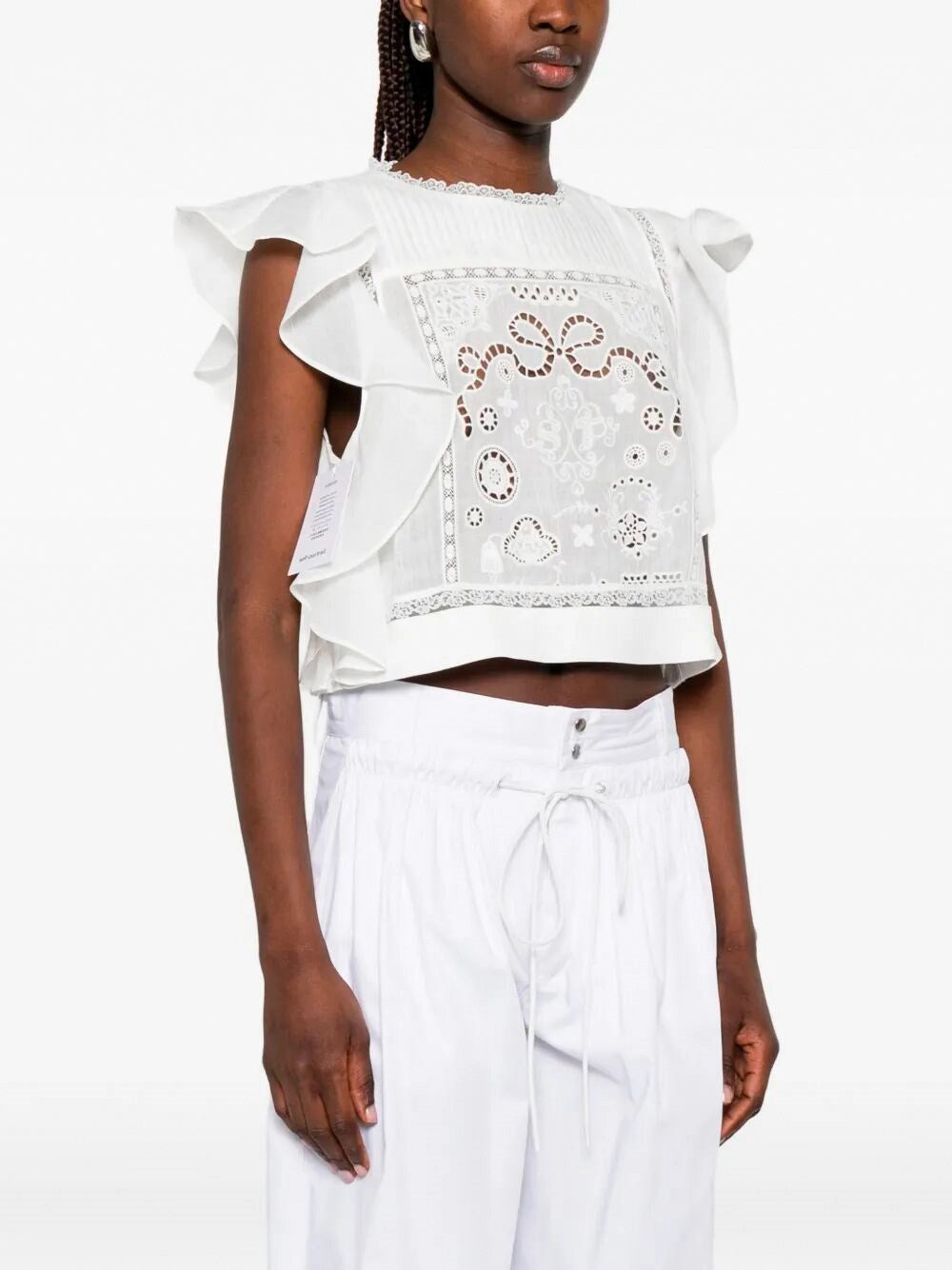 Self-Portrait Women Ramie Lace Frill Top SELF-PORTRAIT