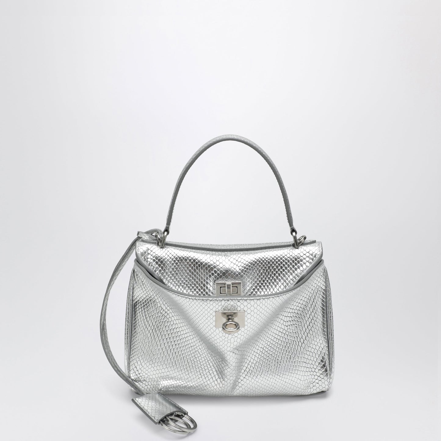 Balenciaga Mini Rodeo Bag In Shiny Silver Leather With Python Print Women BALENCIAGA